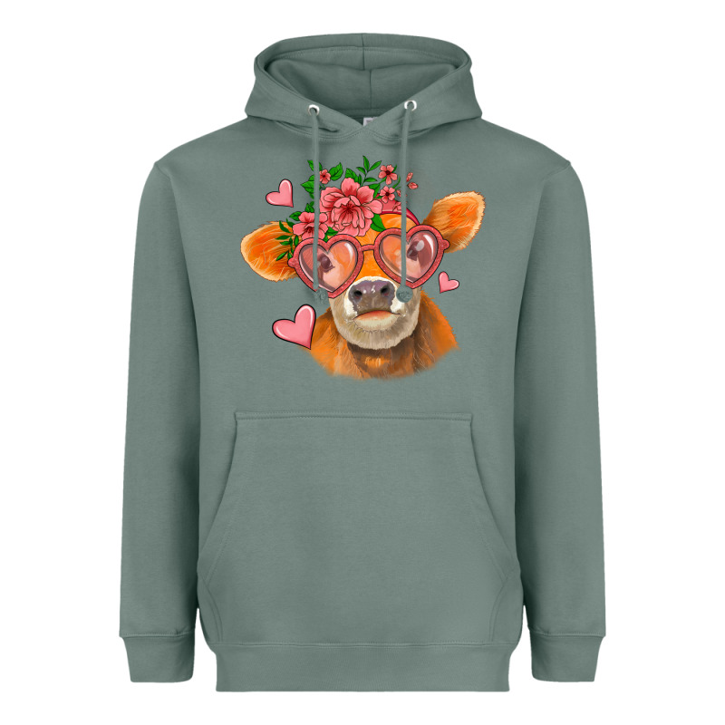 Valentines Day Orange Cow Heavyweight Hoodie by Jasminsmagicworld | Teevron