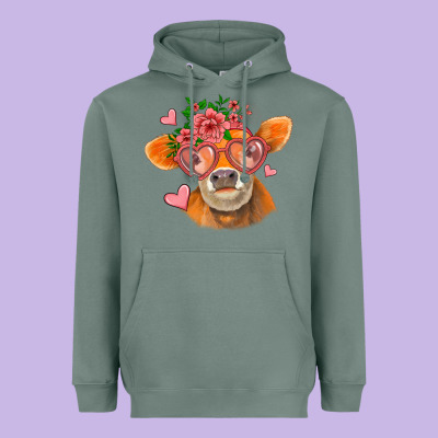 Valentines Day Orange Cow Heavyweight Hoodie Designed By Jasminsmagicworld