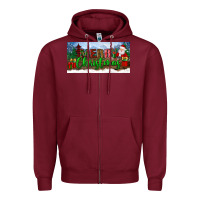 Burgundy merry christmas with santa claus license plate Zipper Hoodie - BundleAndBundleShop