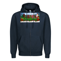 Navy merry christmas with santa claus license plate Zipper Hoodie - BundleAndBundleShop