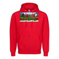 Red merry christmas with santa claus license plate Zipper Hoodie - BundleAndBundleShop