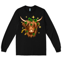 Black St. Patrick's Day Highland Cow Long Sleeve Tee - Neo Western