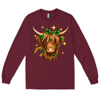 Burgundy St. Patrick's Day Highland Cow Long Sleeve Tee - Neo Western