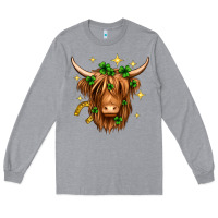 Heather Grey St. Patrick's Day Highland Cow Long Sleeve Tee - Neo Western
