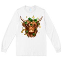 White St. Patrick's Day Highland Cow Long Sleeve Tee - Neo Western