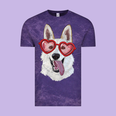 Vintage Tee white shepherd with love glasses