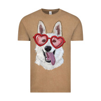 Vintage Coffee white shepherd with love glasses Vintage Tee - RanaPortraitStore