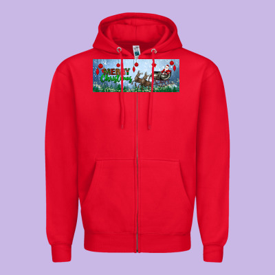 Merry Christmas With Santa Sleigh Zipper Hoodie Designed By Bundleandbundleshop
