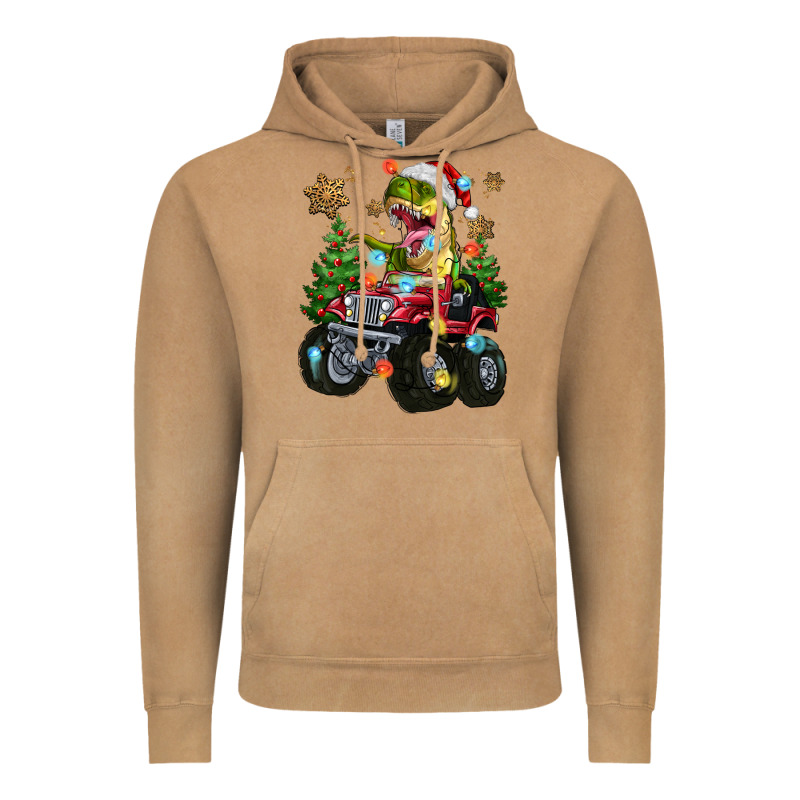 Christmas T-rex With Monster Truck Vintage Hoodie by MaliasSmallBusiness | Teevron