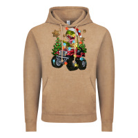 Vintage Coffee Christmas T-rex With Monster Truck Vintage Hoodie - MaliasSmallBusiness