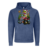 Vintage Denim Christmas T-rex With Monster Truck Vintage Hoodie - MaliasSmallBusiness