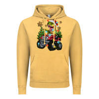 Vintage Mustard Christmas T-rex With Monster Truck Vintage Hoodie - MaliasSmallBusiness