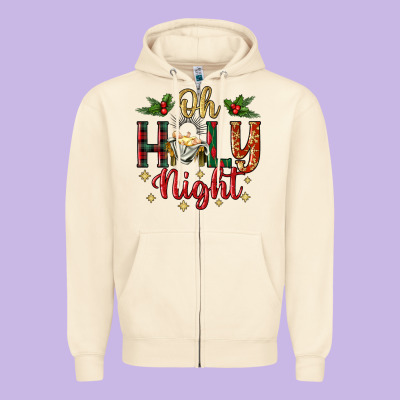Oh Holy Night Zipper Hoodie Designed By Bundleandbundleshop