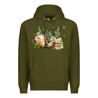Army Green christmas coffee and book Premium Hoodie - MaliasSmallBusiness