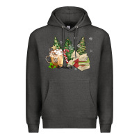 Charcoal Heather christmas coffee and book Premium Hoodie - MaliasSmallBusiness