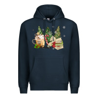 Navy christmas coffee and book Premium Hoodie - MaliasSmallBusiness
