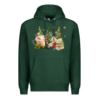 Sports Green christmas coffee and book Premium Hoodie - MaliasSmallBusiness