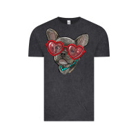 Vintage Black french bulldog with love glasses Vintage Tee - RanaPortraitStore