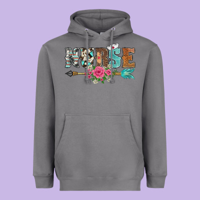 Western Nurse Arrow Floral Heavyweight Hoodie Designed By Barkaloodesign
