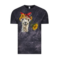 Cloud Black alpaca with sunflowers and bandana Vintage Tee - BarkalooDesign