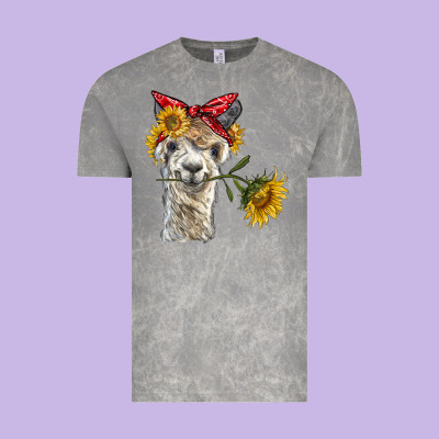Alpaca With Sunflowers And Bandana Vintage Tee Designed By Barkaloodesign