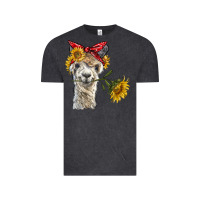 Vintage Black alpaca with sunflowers and bandana Vintage Tee - BarkalooDesign