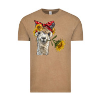 Vintage Coffee alpaca with sunflowers and bandana Vintage Tee - BarkalooDesign