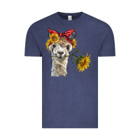 Vintage Denim alpaca with sunflowers and bandana Vintage Tee - BarkalooDesign