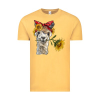 Vintage Mustard alpaca with sunflowers and bandana Vintage Tee - BarkalooDesign