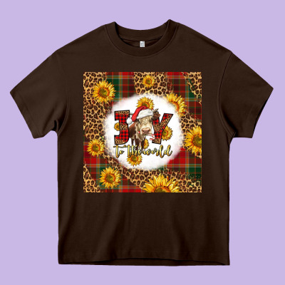 Joy To The World Christmas Cow Heavy Core Tee Designed By Lillyallendesigns