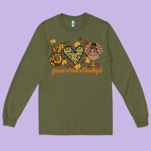Peace Love Thankful Long Sleeve Tee Designed By Cowhidedigitalart