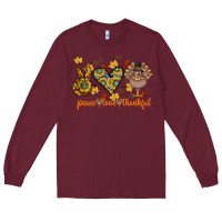 Burgundy Peace Love Thankful Long Sleeve Tee - CowhideDigitalArt