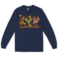 Navy Peace Love Thankful Long Sleeve Tee - CowhideDigitalArt
