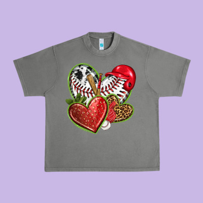 Baseball With Strawberry Hearts Urban Heavy Tee Designed By Texasbilliewilder