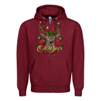 Burgundy oh deer Christmas Zipper Hoodie - BundleAndBundleShop