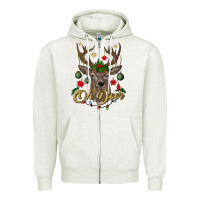 Oatmeal Heather oh deer Christmas Zipper Hoodie - BundleAndBundleShop