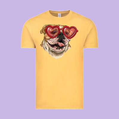 Vintage Tee english bulldog with love glass