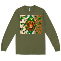 Army Green St. Patrick's Day Highland cow Long Sleeve Tee - Neo Western