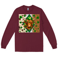 Burgundy St. Patrick's Day Highland cow Long Sleeve Tee - Neo Western