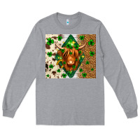 Heather Grey St. Patrick's Day Highland cow Long Sleeve Tee - Neo Western
