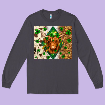 St. Patrick's Day Highland Cow Long Sleeve Tee Designed By Neo Western