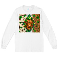 White St. Patrick's Day Highland cow Long Sleeve Tee - Neo Western