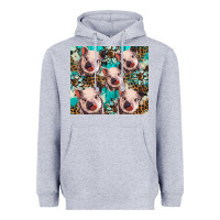 Heather Grey western cowhide sunflower baby pig Heavyweight Hoodie - BarkalooDesign