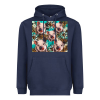Navy western cowhide sunflower baby pig Heavyweight Hoodie - BarkalooDesign