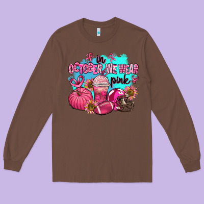In October We Wear Pink American Football Long Sleeve Tee Designed By Adodesignshop