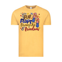 Vintage Mustard flip flops fireworks and freedom Vintage Tee - texasbilliewilder