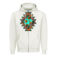 Oatmeal Heather aztec leopard turquoise sunflower Zipper Hoodie - JahusDesignShop
