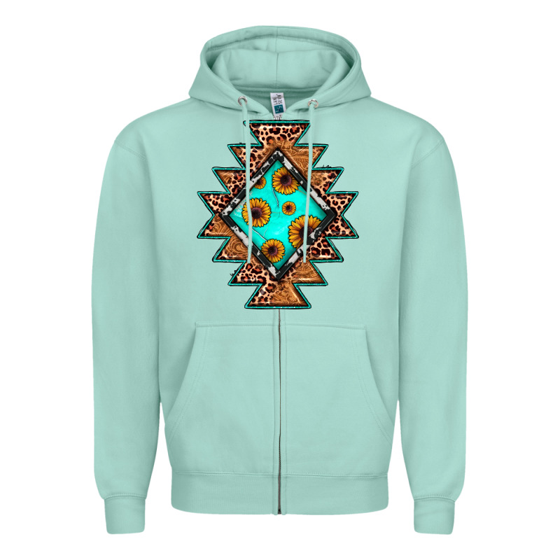 Aztec Leopard Turquoise Sunflower Zipper Hoodie by JahusDesignShop | Teevron