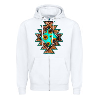 White aztec leopard turquoise sunflower Zipper Hoodie - JahusDesignShop