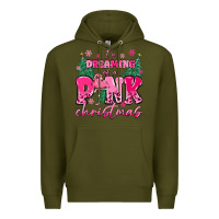 Army Green i'm dreaming of a pink christmas flamingo Premium Hoodie - MaliasSmallBusiness